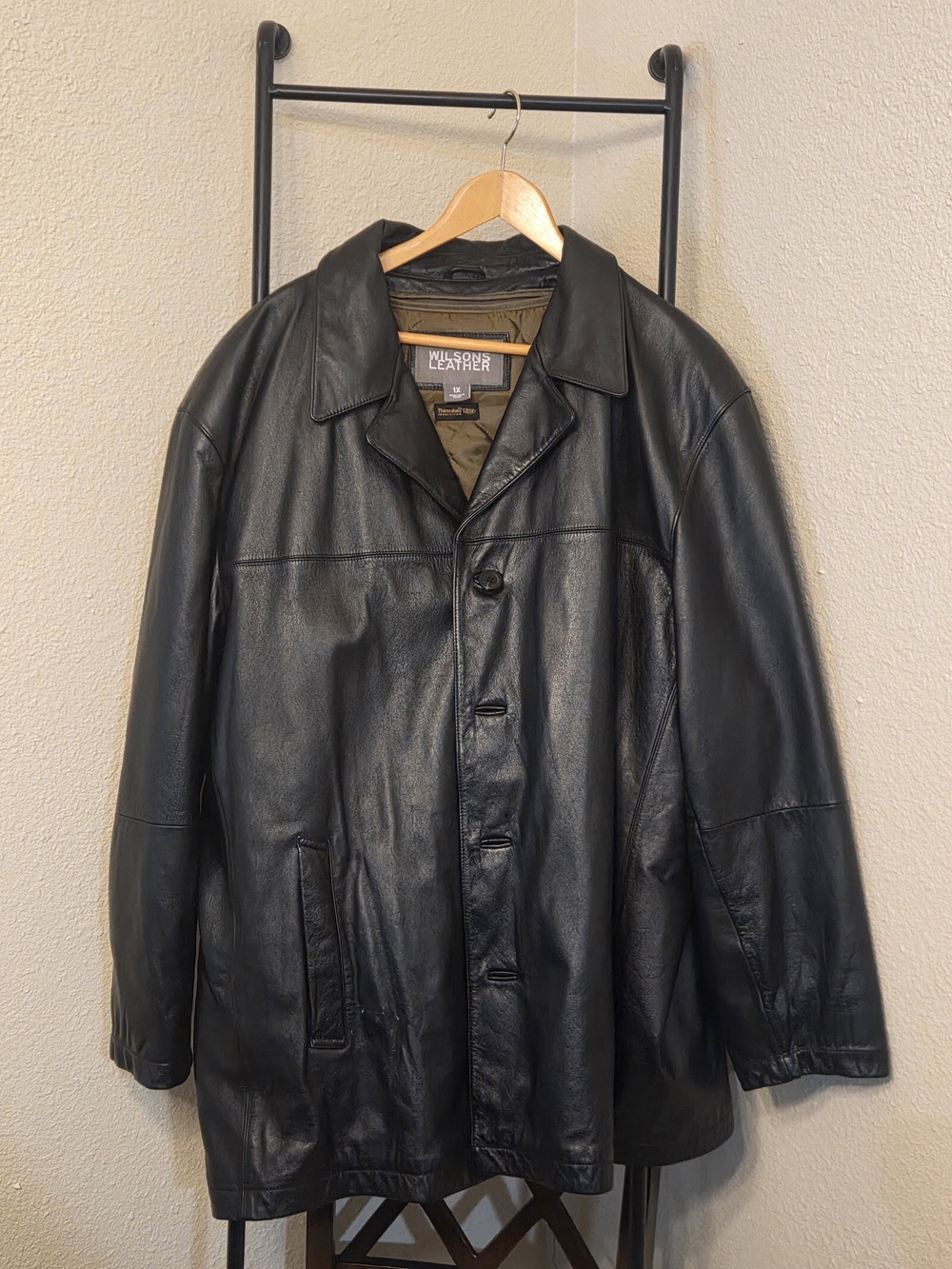 Wilsons Leather Black Men's Leather Trench Coat